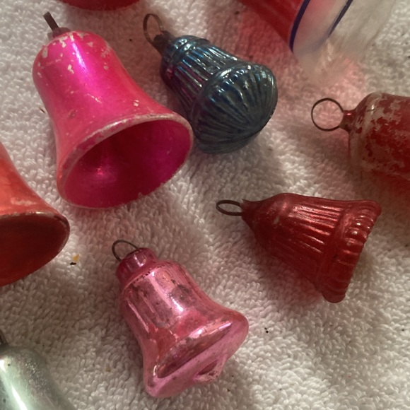 Vintage Antique mercury glass feather tree ornaments bells unique 30/40s - Picture 3 of 11